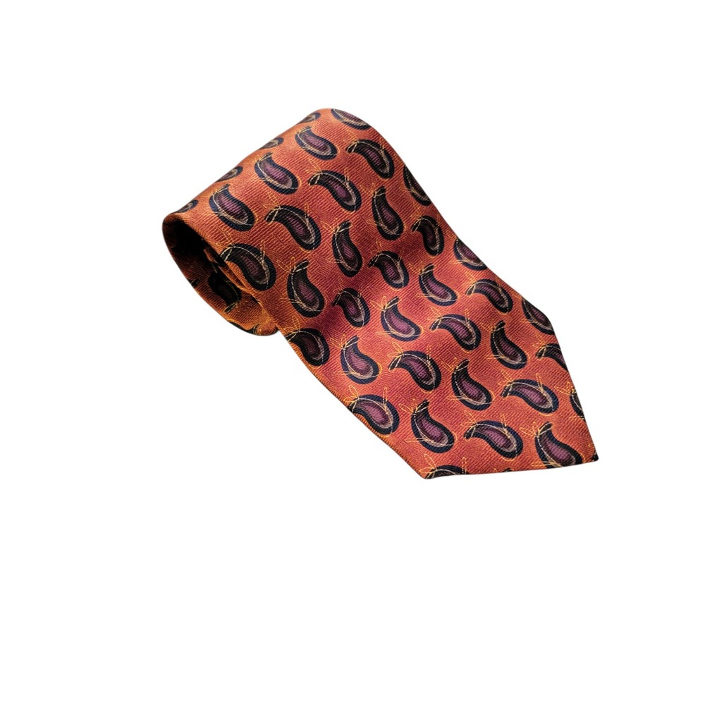 J Z Richards Gallery Collection Mens Paisley Silk Tie Hand Made USA Orange Red